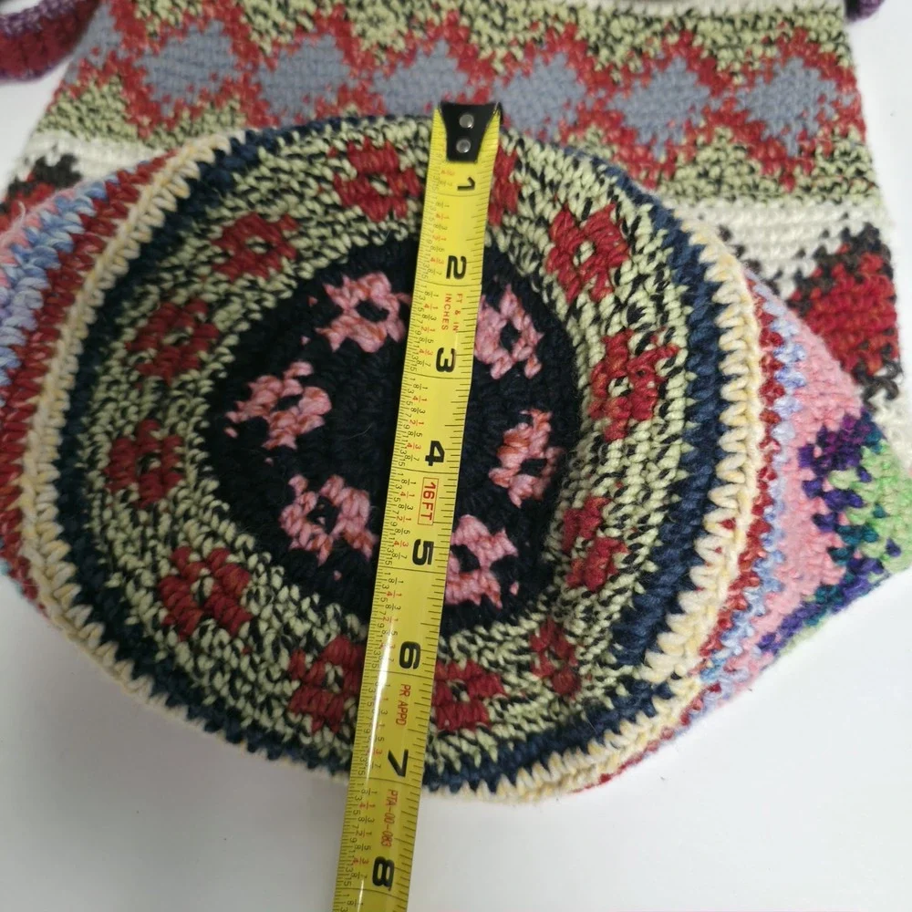 Vintage Boho Crochet Crossbody Bag Southwestern Geometric Knit Bucket Purse